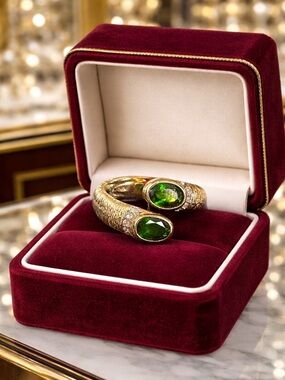 Michelle Albala 18K Over Silver Chrome Diopside White Topaz Bypass Ring Band 8